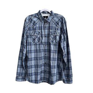 NWT i Jeans By Buffalo Shirt Mens XL Blue Plaid Button Up Long‎ Sleeve Adult